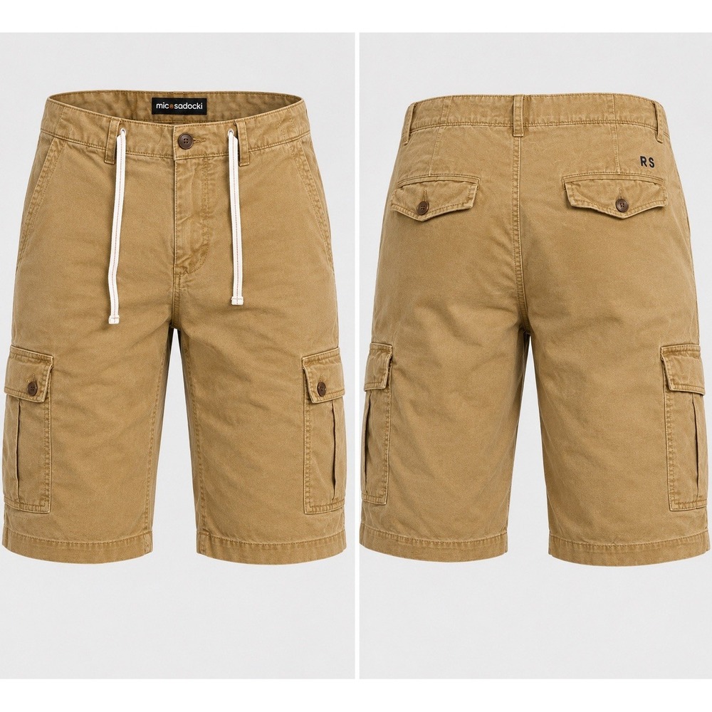 Reyn Spooner Mens 34 Khaki Tan Cotton Twill Cargo Shorts Internal Drawstring